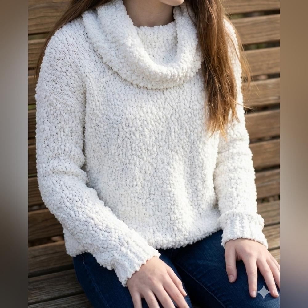 Pink Republic White Popcorn Knit Cowl Neck Sweater Y2k Size Small
